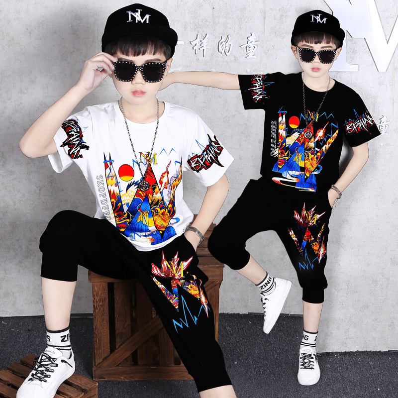 Kinder 2023 Neue Kurzarm Set Sport Trendy Coole und Hübsche Kleidung Sommer Große Jungen_voghion.com