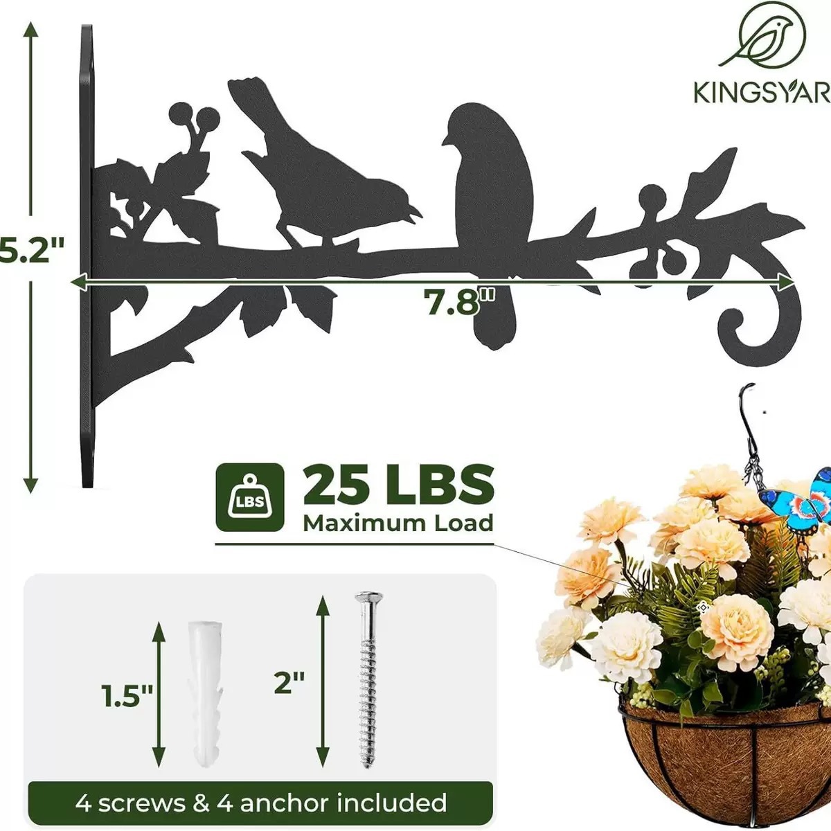 美学の壁の植物のフックの屋内および屋外-金属の掛かる植物のブラケットのベルトの美しい鳥の図