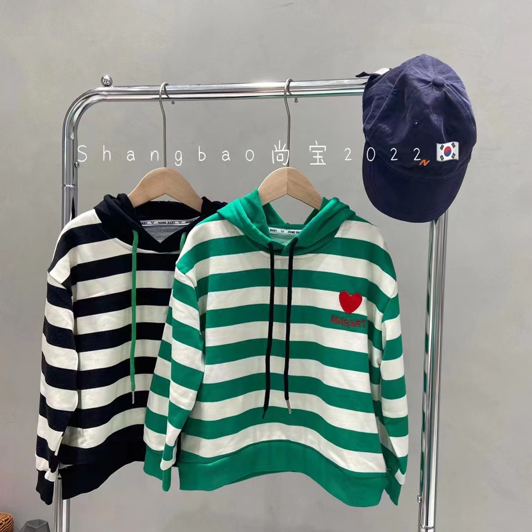 Korean style girls' children's clothing outerwear striped hooded 2023 new stylish spring clothes for middle children's windbreaker spring and autumn fashion 