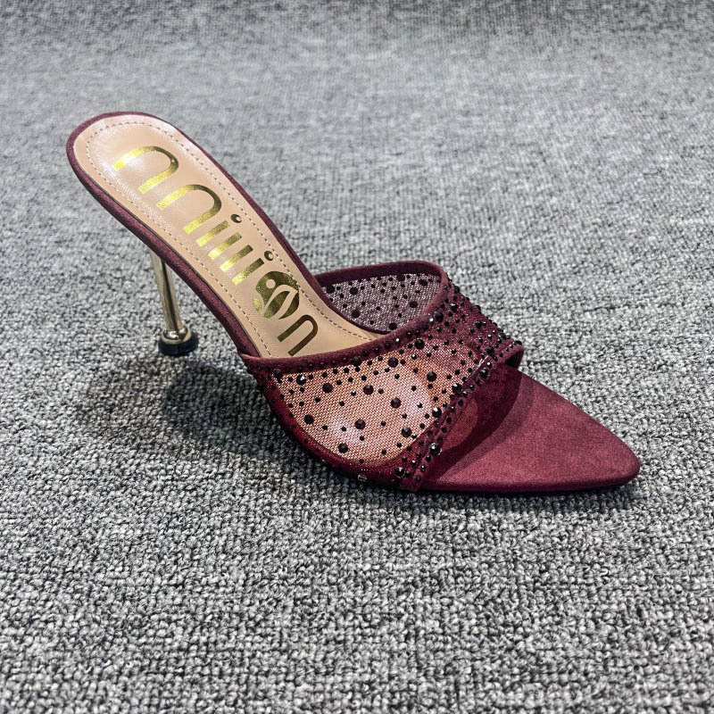 High-heeled Rhinestone Sandals With Pointed Toe For Women_voghion.com