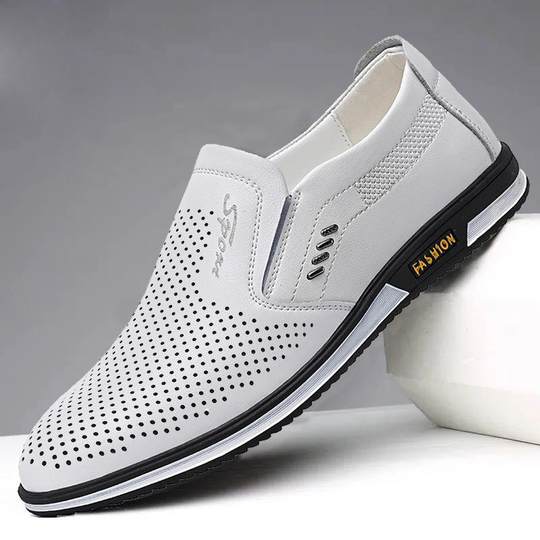 Extra Large Size Foreign Trade Cross-border Spring and Autumn Men's Casual Leather Shoes Breathable British White Shoes Hollow Comfortable Men's Shoes