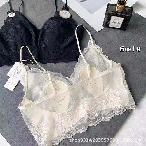 6081 Rabbit Ear Cup Lace Beautiful Back Wrapped Chest Tube V Neck Spaghetti Straps Sexy and Interesting Hollow Thin Women's Underwear