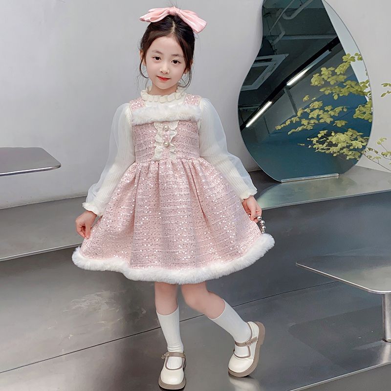 女童连衣裙秋冬装2025新款洋气儿童小香风套装女孩冬季加绒裙子潮