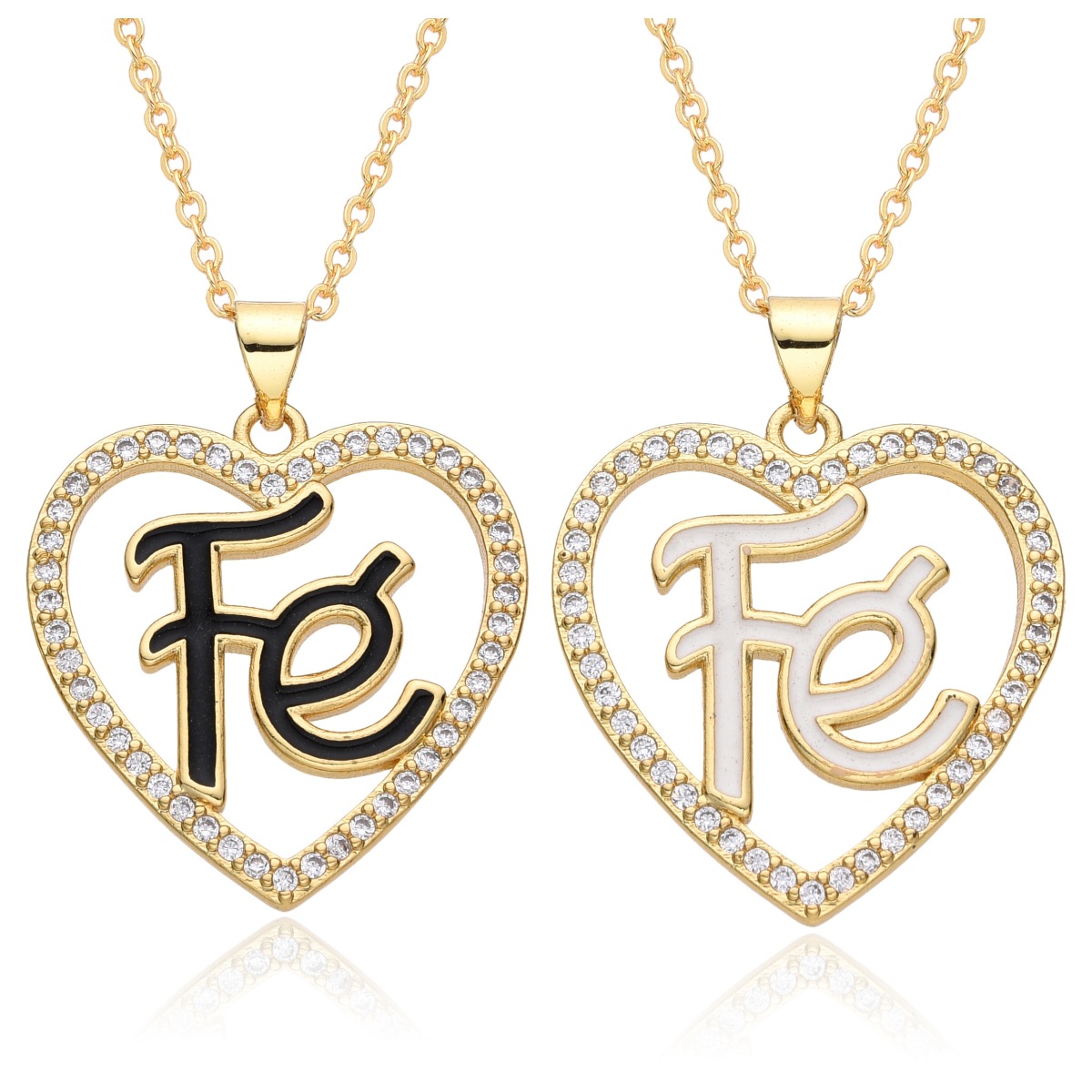 Daily Occasion Copper Cable Chain Enamel Inlay Letter Heart Shape Zircon Pendant Necklace