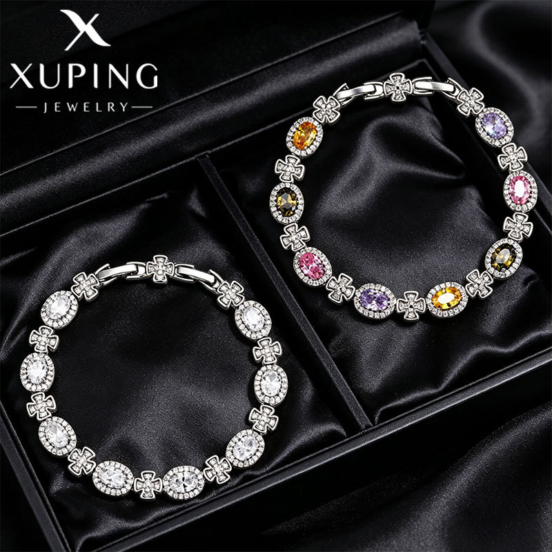 Pulsera de Flores con Gemas, Aleación de Cobre, Galvanizado, para Mujer