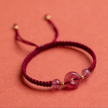 女手鏈朱砂天然水晶草莓晶貔貅手工編織兒童紅繩手鏈本命年