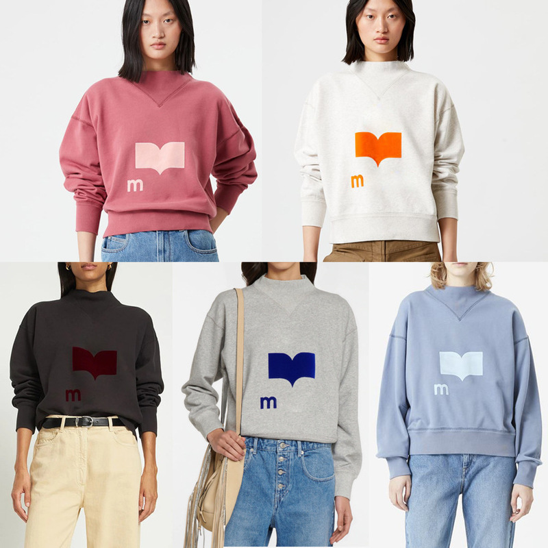 French Elegance 22 New Autum Style Versatile Letter Flocking Printed Sports Style Half Turtleneck Loose Terry Sweatshirt
