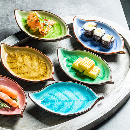 日式树叶陶瓷碟子餐厅火锅店创意调料碟小吃碟家用配菜碟调味碟