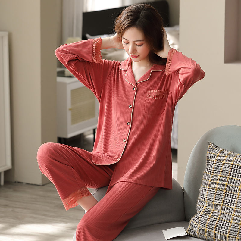 Pijamas mujer primavera y otoño 100% algodón de manga larga delgada Otoño e Invierno 2021 nuevo otoño hogar desgaste traje