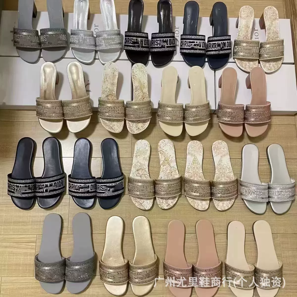 Женские туфли-шлепанцы на высоком каблуке с вышивкой бренда D, из натуральной кожи, новая модель лета 2025 года с массивным каблуком и стразами.