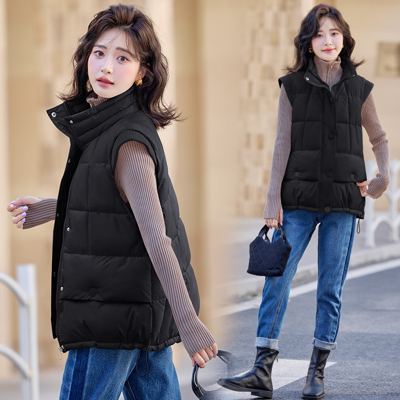 Chaleco de algodón coreano de pluma para mujeres invierno 2025 nuevo estilo suelto de moda de collar sin mangas de algodón chaqueta de hombro