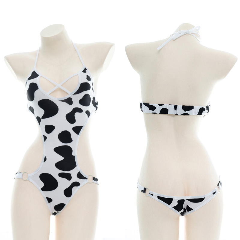 Sexy Cow Wave Dot Printed Siaman Three-point Underwear Women's Pajamas Sexy Private Jumpsuit Women's Y0634