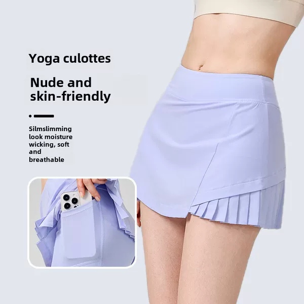 2025 New Casual Pleated Sports Shorts Women's Fake Two-Piece Quick-Drying Tennis Skirt Anti-Exposed Fitness Skirt