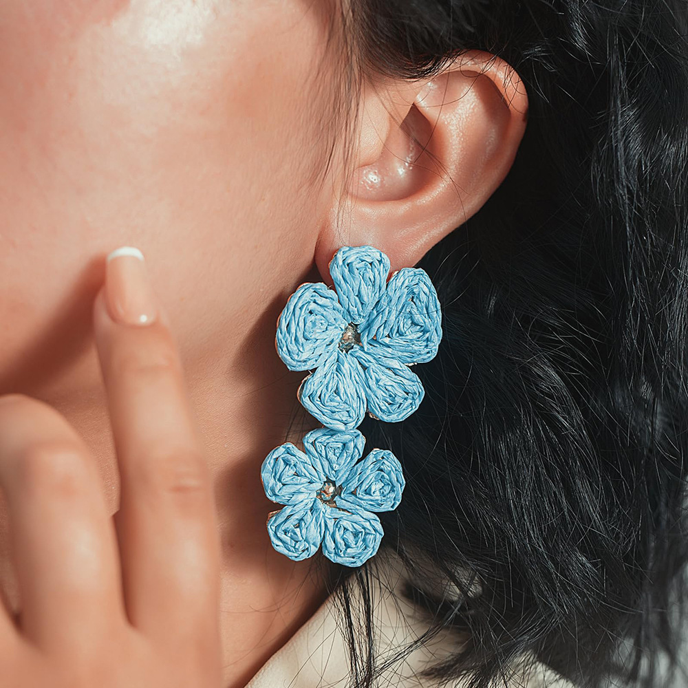 1 Pair Vacation Simple Style Flower Raffia Drop Earrings display picture 2