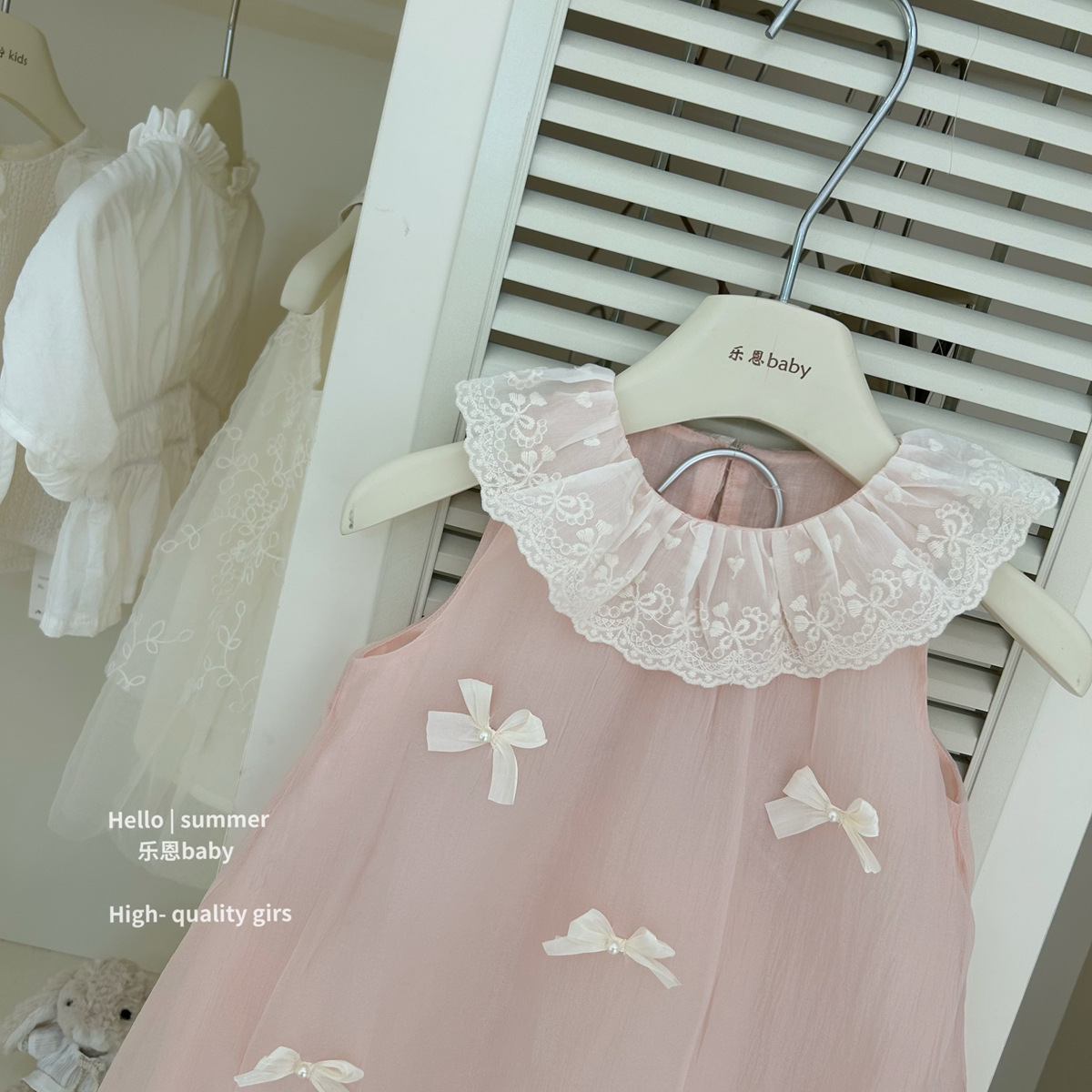 [Le En baby] Vestido de chaleco rosa de verano para niñas Vestido de princesa con cuello de muñeca de estilo occidental Vestido de niña