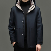 专柜男士羽绒服2025冬季连帽保暖中年爸爸商务休闲白鸭绒男装外套
