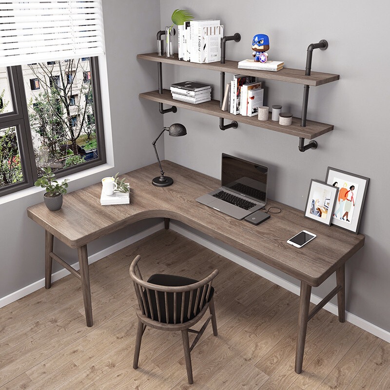 All-Solid Wood Corner Desk with Integrated Bookshelf, Home Computer Desk, L-Shaped Corner Workstation, 7-Shaped Office Desk All-Solid Wood Corner Desk with Integrated Bookshelf, Home Computer Desk, L-Shaped Corner Workstation, 7-Shaped Office Desk