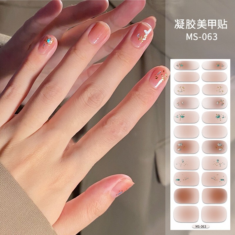 Cross-Border Hot Gel No-Bake Full-Cover 22-Finger Nail Stickers French European and American Ins Style Nail Art Special Nail Stickers