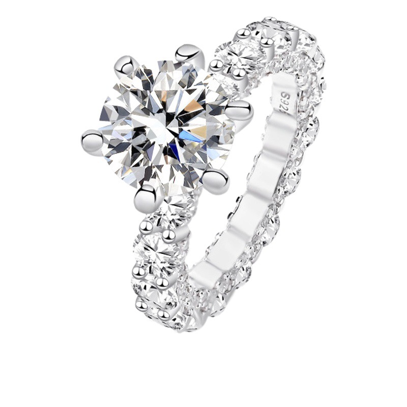 Damila 4 quilates de seis garra moissanite anillo femenino s925 plata esterlina con incrustaciones de circón anillo de propuesta de alta calidad