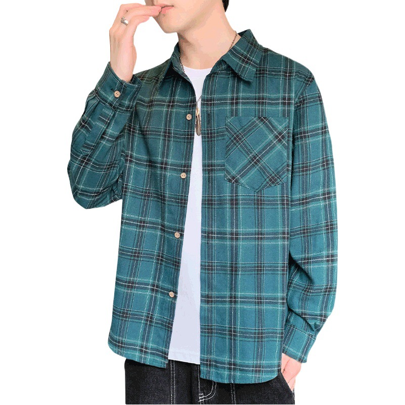 Otoño nuevo estilo coreano de moda Plaid serie camisa exterior de los hombres japonés juventud camisa de manga larga ropa superior
