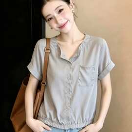 有货 2026夏季新款休闲慵懒衬衫上衣女薄款清爽收腰显瘦短袖衬衣