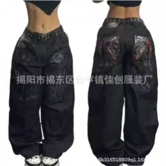 Старая стирка джинсов мужской 2024 дизайн американский стиль ретро прилив молодежные широкие ноги тяжелые прямые джинсы