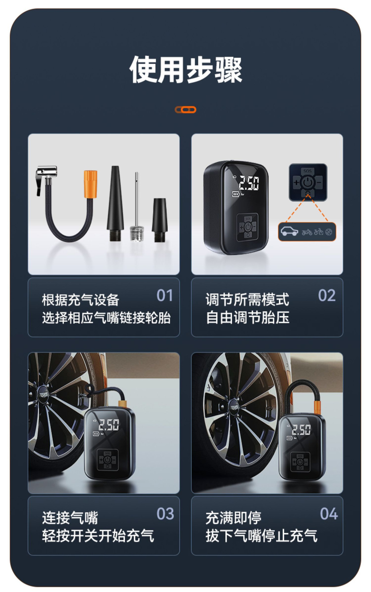 Car Wireless Air Pump, Portable Car Air Pump, Electric Tire Inflator for Small Cars