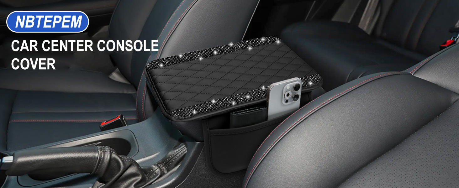 Cross-Border Leather Armrest Box Cushion with Rhinestones, Universal Diamond-Patterned Car Storage Armrest Box Pad