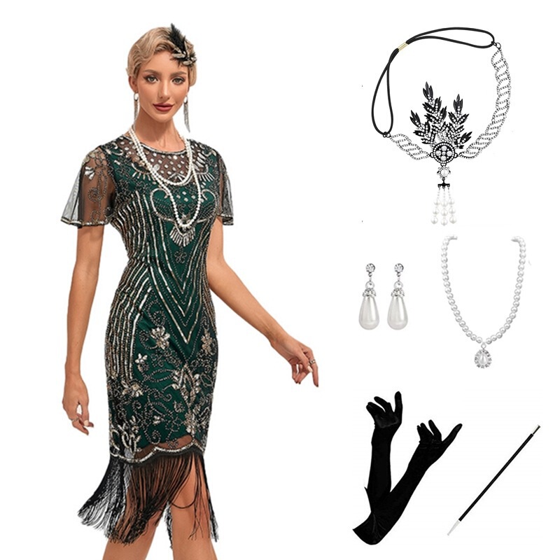 Amazon Cross-Border European and American Retro Party Party Sexy Evening Dress 1920 Gatsby Sequin Tassel Skirt Suit