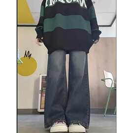 复古小个子高腰微喇叭牛仔裤女韩版春秋新款宽松显瘦拖地裤ins潮