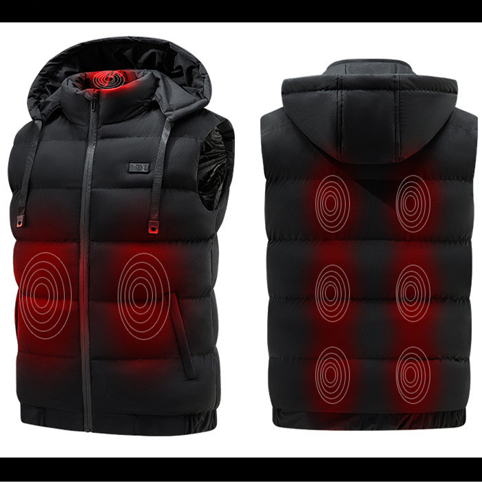 Chaleco de calefacción de doble control transfronterizo distrito 9 de carga chaleco de calefacción inteligente chaqueta acolchada de algodón con capucha para hombres al por mayor