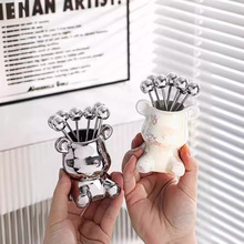 陶瓷轻奢水果叉  不锈钢水果叉子收纳餐具  可爱水果叉陶瓷小熊罐