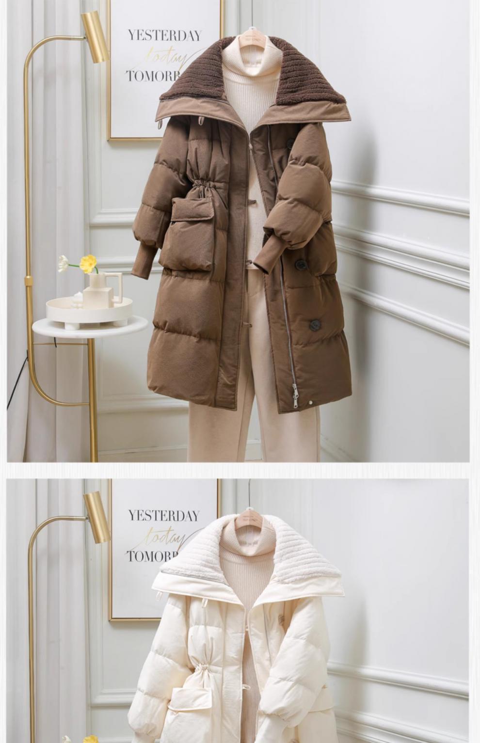 Cappotto lungo donna invernale stile retro imbottito sotto ginocchio_voghion.com