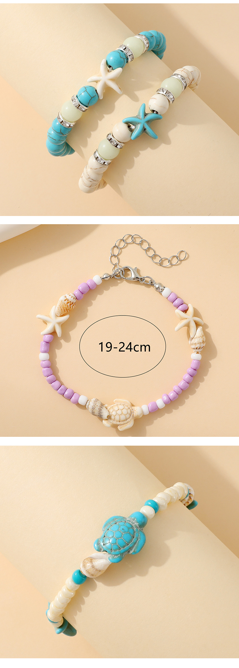 Holiday, Daily Occasion turquoise, Seed Bead, rope Material Tortoise, Starfish Pattern Casual Bohemian Beach Tortoise Starfish Turquoise Seed Bead Rope Beaded Braid Women's Bracelets