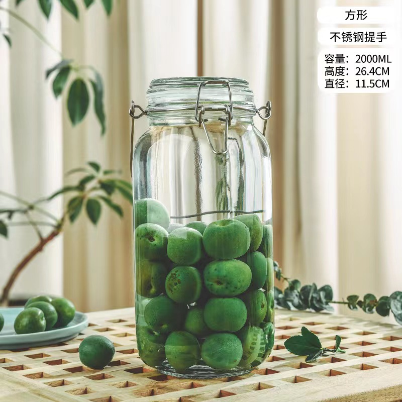 Botella de vidrio de remojo de licor, botella de remojo de licor de ciruela verde, botella de cerveza, botella de cierre de vidrio con mango de grifo