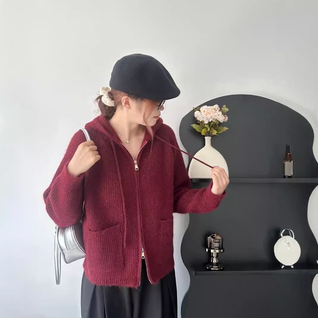24 invierno Puyuan otoño y invierno nuevo estilo femenino coreano suelto de moda simple cardigan de lana universal