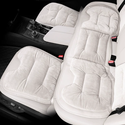Seat cushion, seat cover — suitable for Mercedes-Benz BMW car - flannel-three-piece-set-off-white-customizable-car-logos-can-be-placed-please-leave-a-message-for-the-car-model-when-placing-an-order
