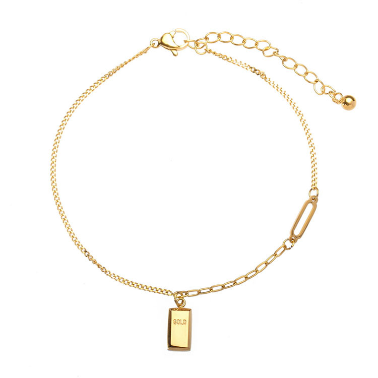 Tobillera Xuri Get Rich Brick Gold Bar para mujer Ins Niche Cadena de tobillo de alta gama Lujo ligero Nueva joyería para el pie_voghion.com