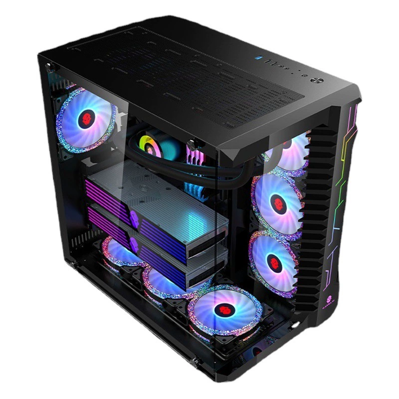 Играйте в трехобразное игровое шасси Robin из закаленного стекла с водяным охлаждением через шасси хоста настольного компьютера для электрических соревнований