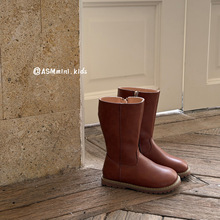 2025冬季新款儿童复古加绒保暖长筒靴小女孩洋气百搭皮靴子马丁靴