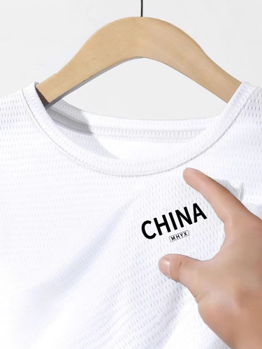 Men's Couple Printed Ins Sporty Mesh Short-Sleeve Ice Silk T-Shirt with Breathable Cooling and Quick-Drying Design