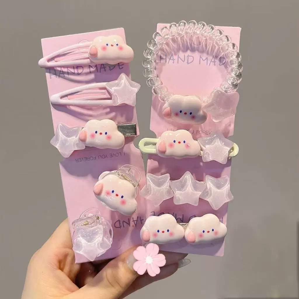 Набор аксессуаров для волос (Hello Kitty) — 10 штук милых японских мультяшных заколок, шпильки и резинки, розовый