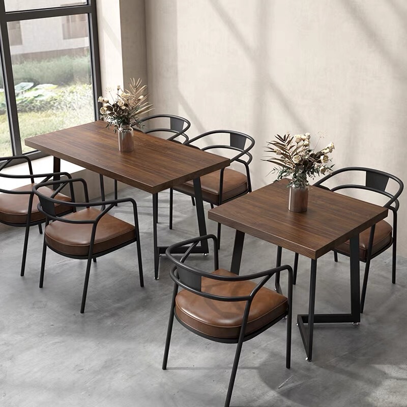 Industrial Style Restaurant Coffee Hot Pot Barbecue Shop Milk Tea Bar Solid Wood Tables and Chairs Music Dining Bar Chairs Commercial Dining Chairs