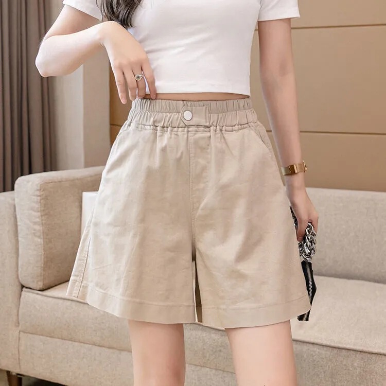 Washed cotton shorts women's summer Korean-style simple high waist wide leg loose slimming student Japanese style casual overalls