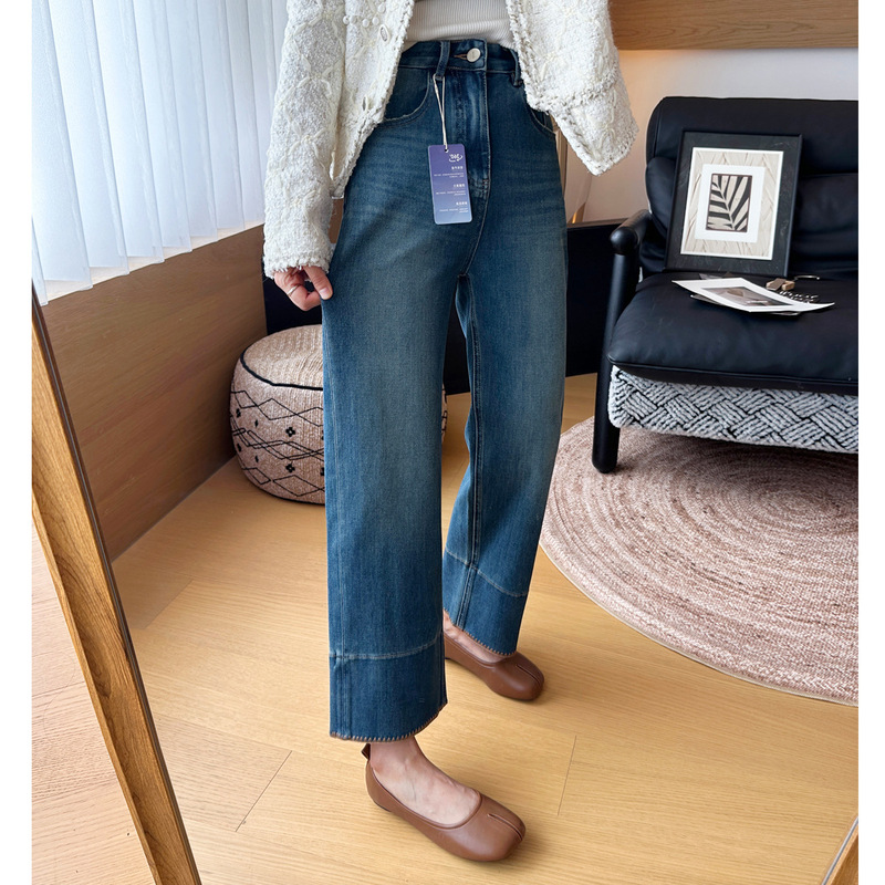 Leg-Shaping! Early Autumn Style Four-Way Stretch Slimming Soft Denim Pants for Women, Loose Fit for Petite Figures, Cropped Straight Wide-Leg Pants