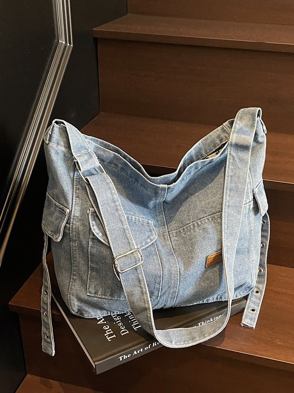 Bolso de mezclilla Tote para mujer 2025 nuevo y práctico bolso de hombro de cercanías bolso de mensajero retro de mezclilla de gran capacidad