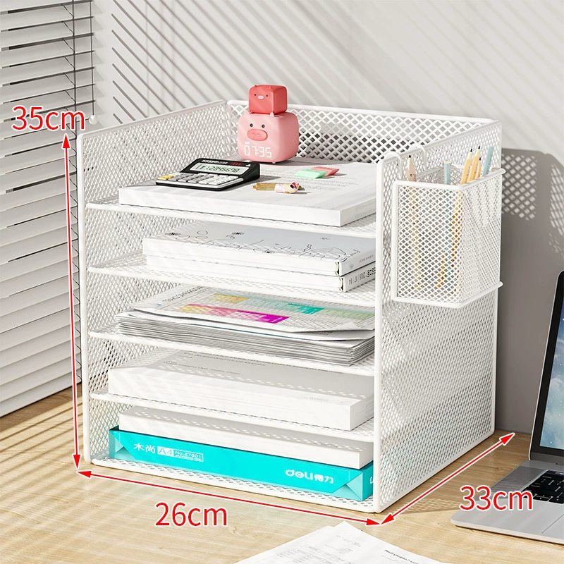 Metal document organizer — reinforced mesh storage box, 2–5 tiers, vertical or horizontal layout