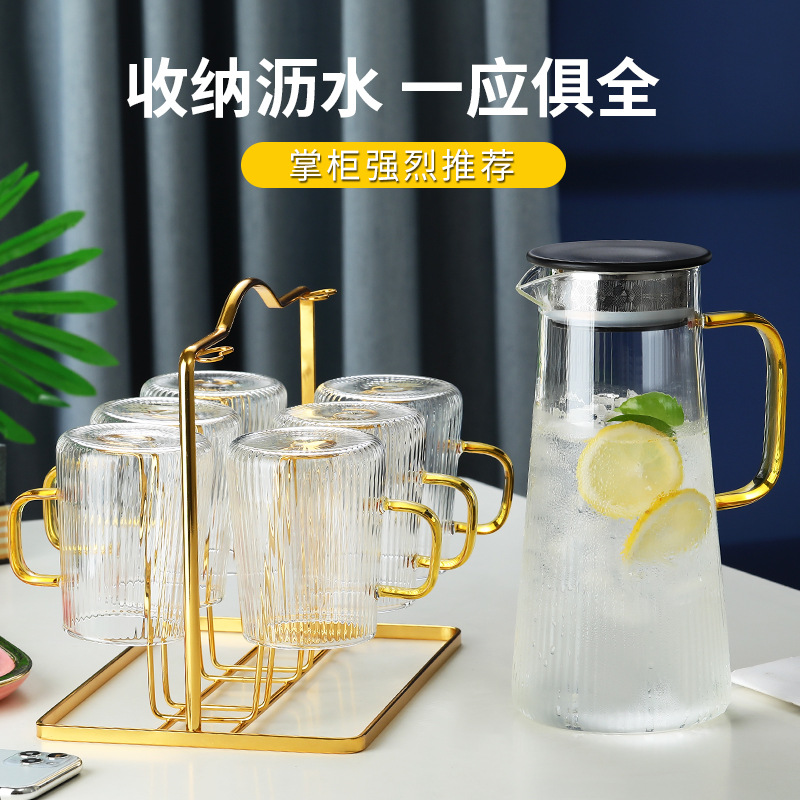 廠家批發豎紋冷水壺高硼硅玻璃涼水壺套裝冷水壺玻璃家用玻璃水壺