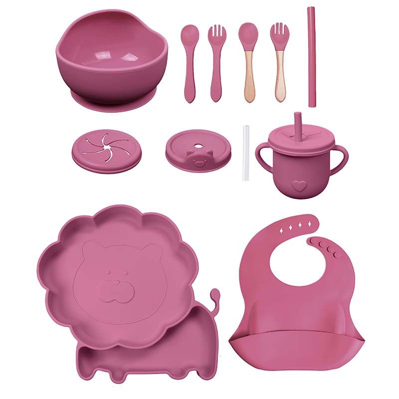 Conjunto de cubiertos para niños tazón de alimentos suplementarios platos de silicona tazón de cuchara de tenedor bib taza de agua de grado alimenticio para bebés alimentación suplementaria