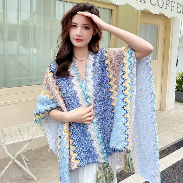 Ethnic Style Shawl Lijiang Qinghai Sichuan Xizang Line Chaka Lake Travel Shawl Cloak with Thickeneded Cloak Cloak for Women